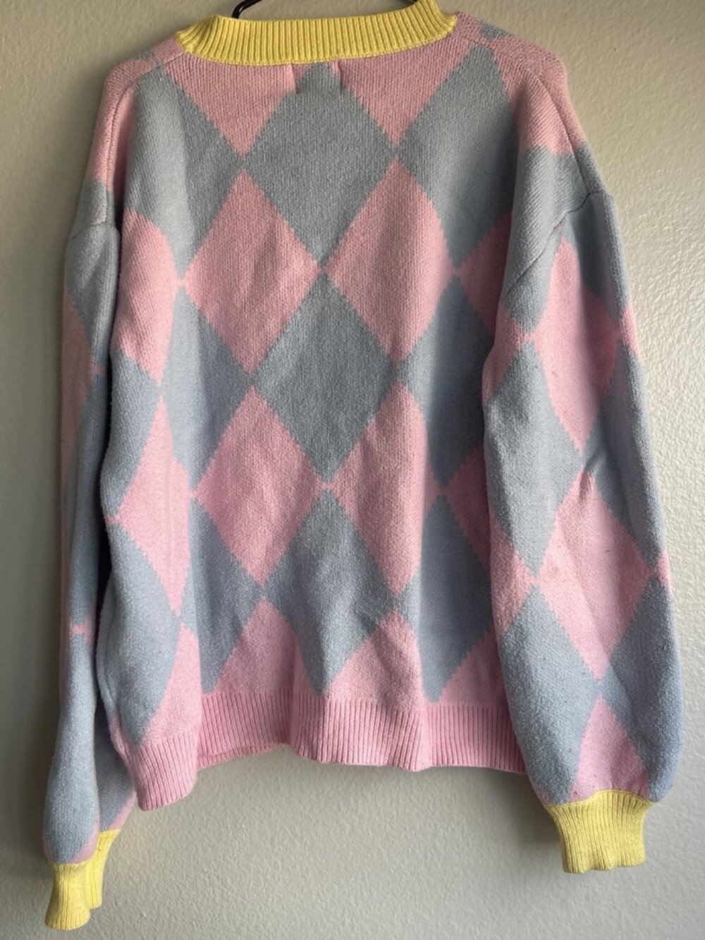 Steady Hands Howls Moving Castle Argyle Cardigan Pink/Yellow Women’s Sz M/L - Picture 2 of 13